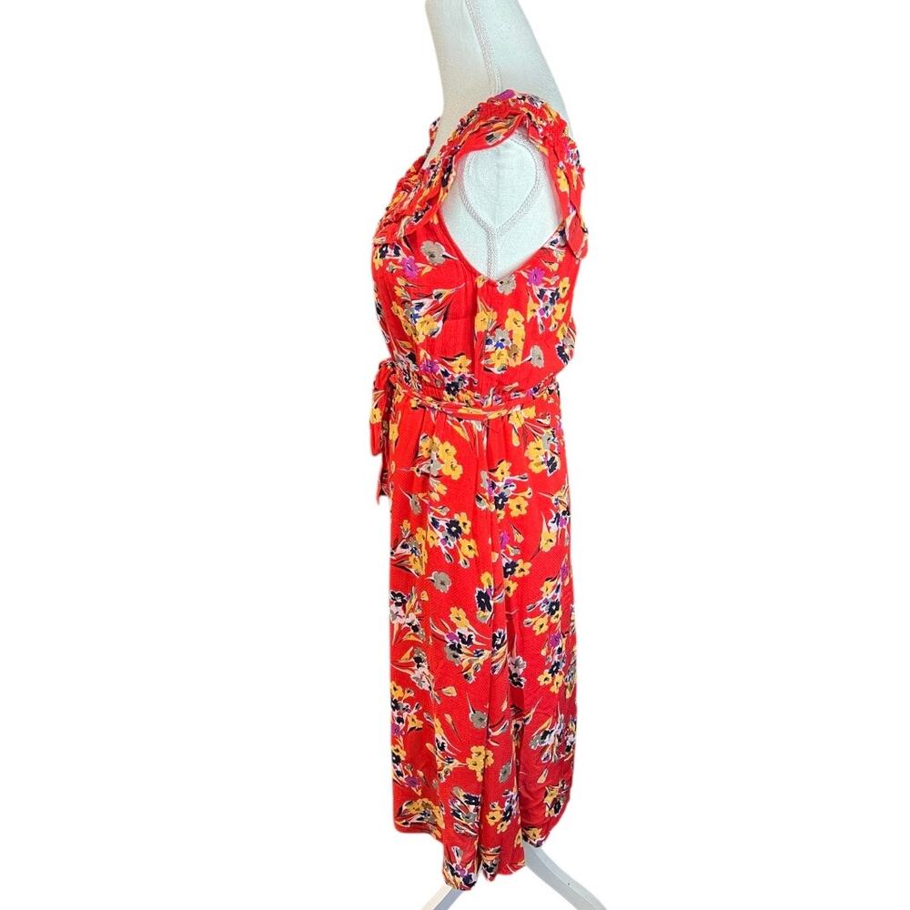 Anthropologie Red Floral Midi dress summer belted sundress conversations size 2 - Picture 5 of 10
